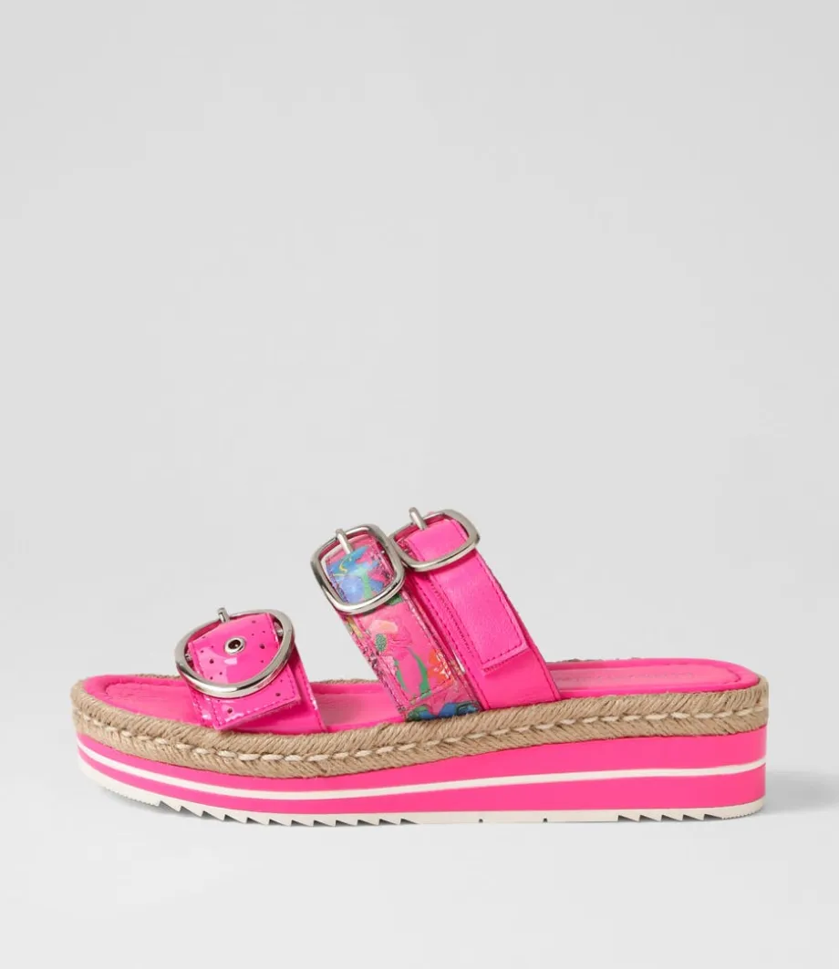 Abbas Hot Pink Patent Multi Slides