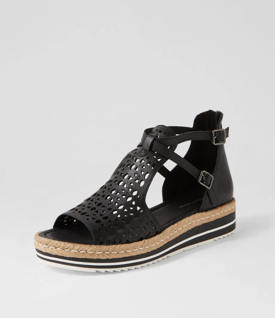 Accra Lrg Black Leather Espadrilles