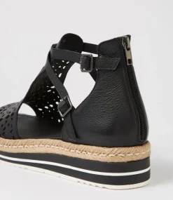 Accra Lrg Black Leather Espadrilles