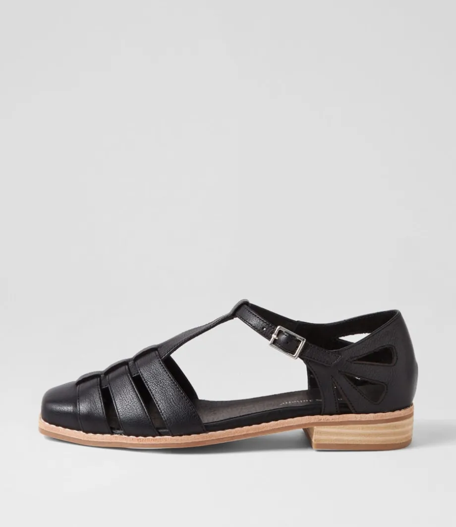 Acely Black Leather Flat Shoes