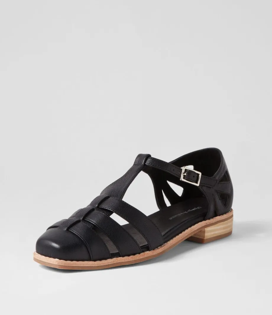 Acely Black Leather Flat Shoes