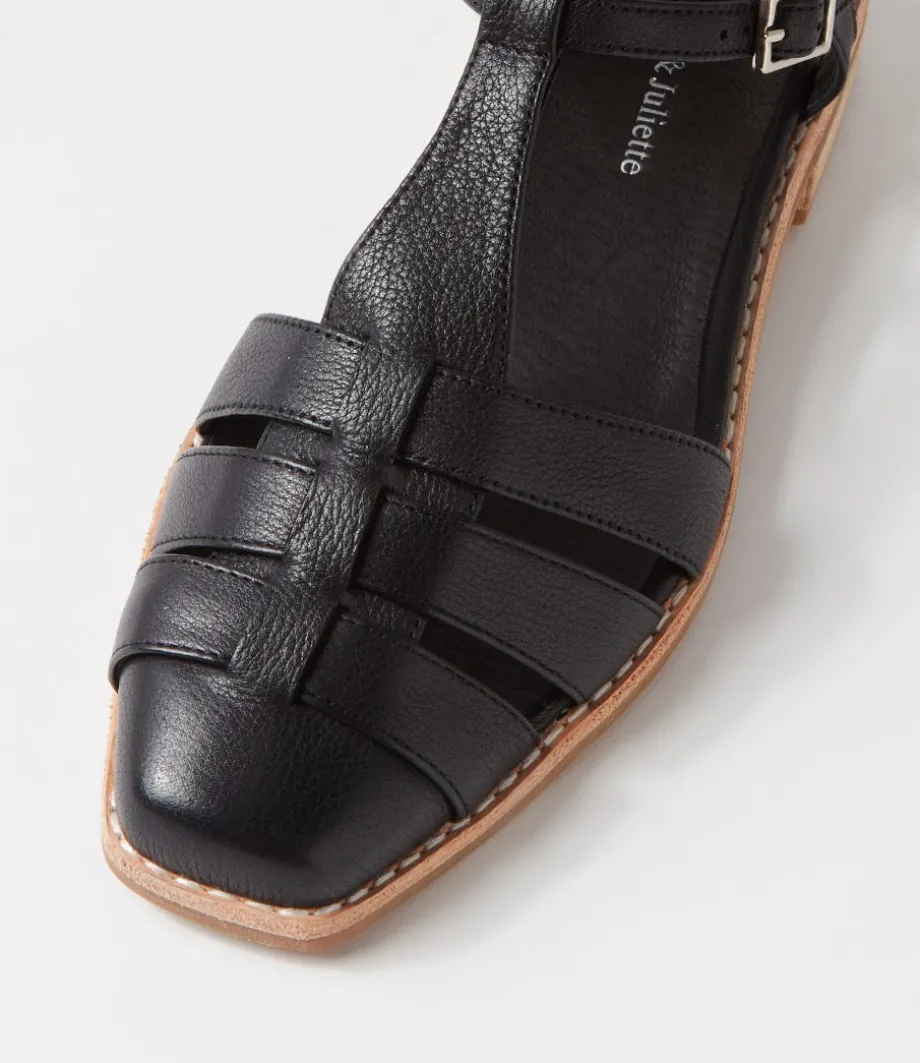 Acely Black Leather Flat Shoes