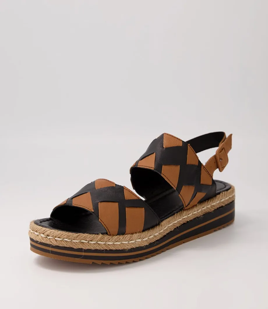 Acke Black Dark Tan Leather Espadrilles