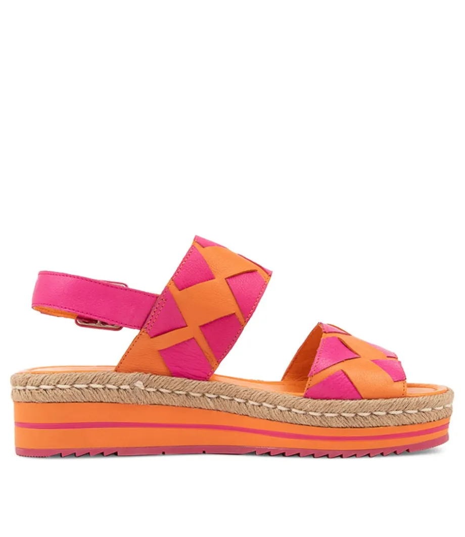 Acke Bright Orange Fuchsia Leather Sandals