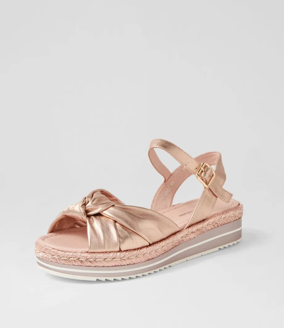 Adah Pale Rose Gold Rope Leather Espadrilles