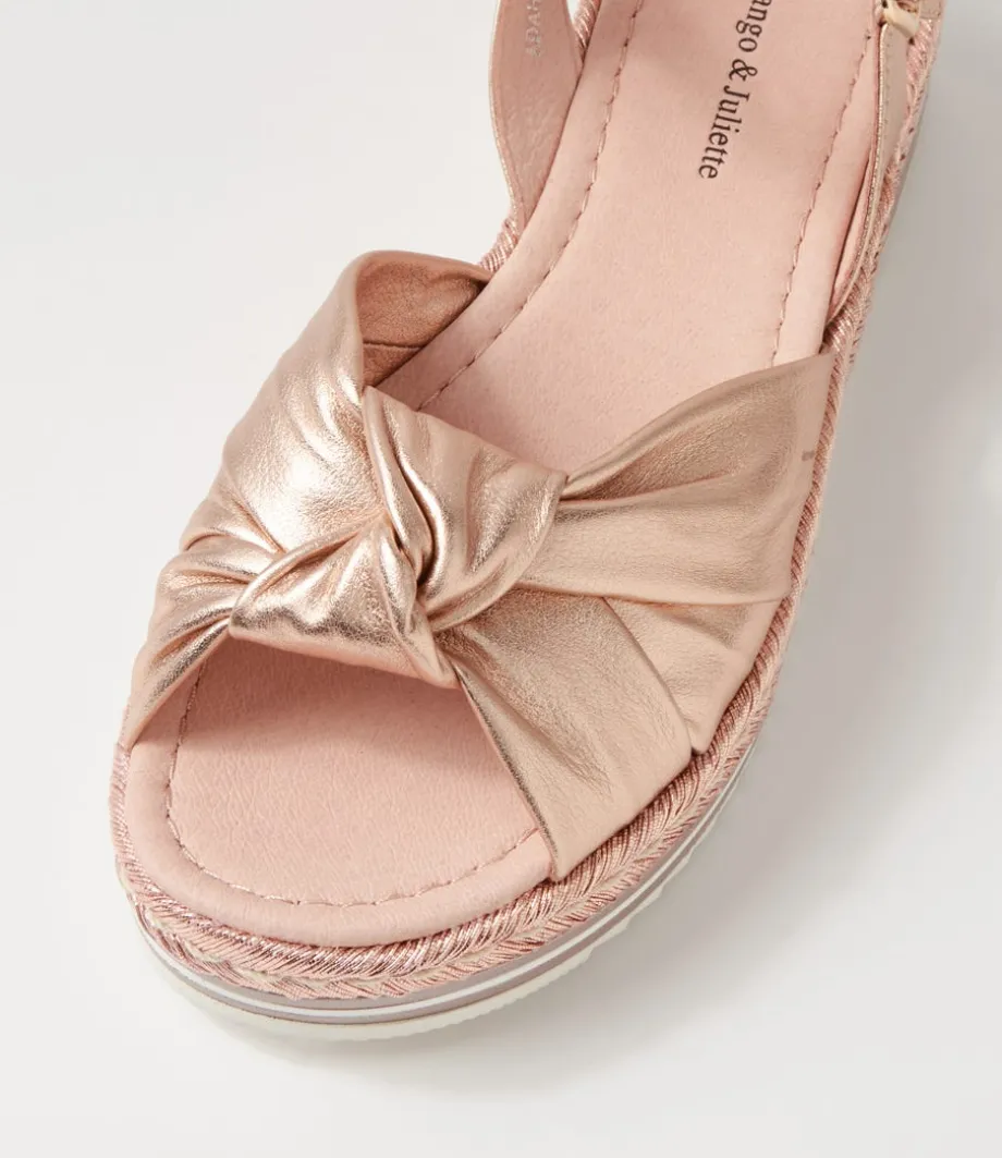 Adah Pale Rose Gold Rope Leather Espadrilles
