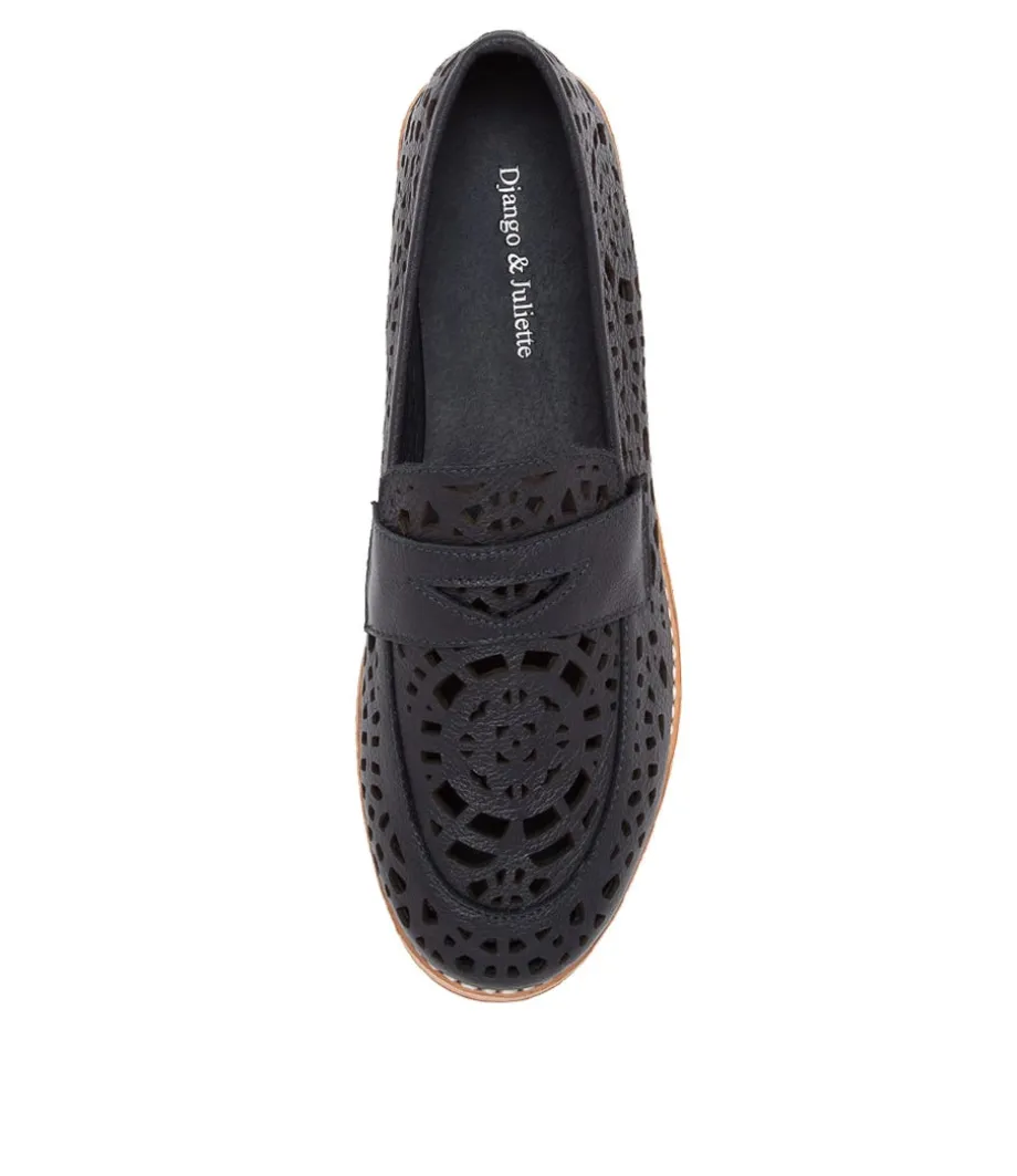 Addah Navy Leather Loafers