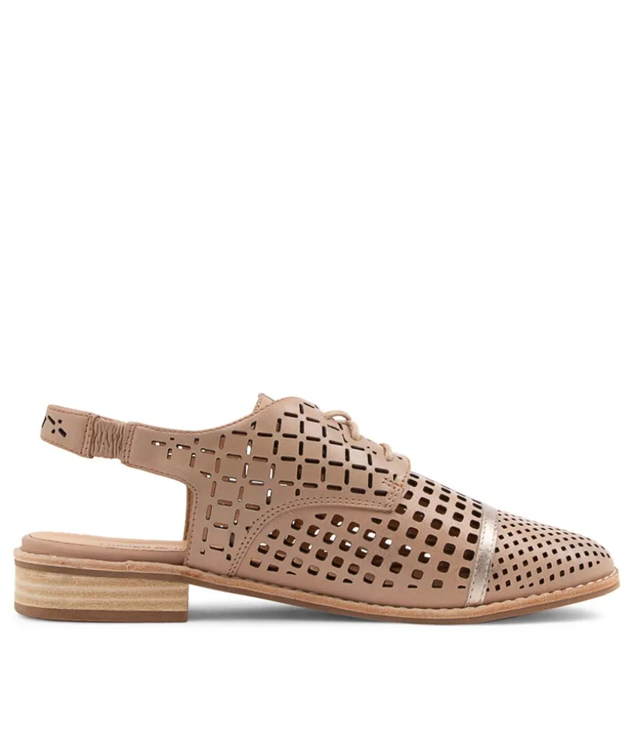 Addy Nude Pale Rose Gold Leather Lace Up Flats
