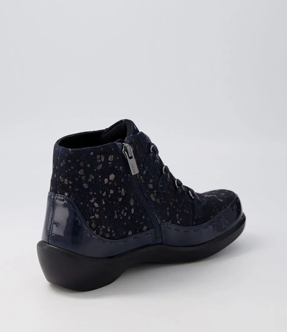 Alexia Xw Navy Patent Suede Lace Up Boots