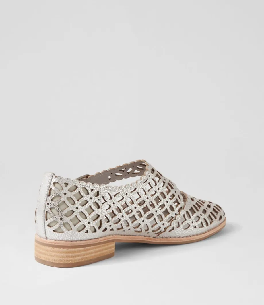Alikam Silver Crackle Leather Flat Shoes