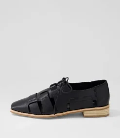 Alisane Black Leather Lace Up Flats