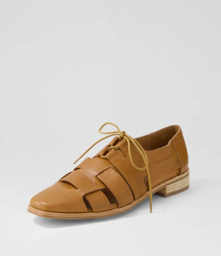 Alisane Tan Leather Lace Up Flats