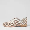 Allosier White Tan Leather Lace Up Flats