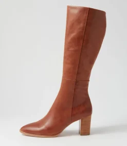Allouta Cognac Leather Knee High Boots