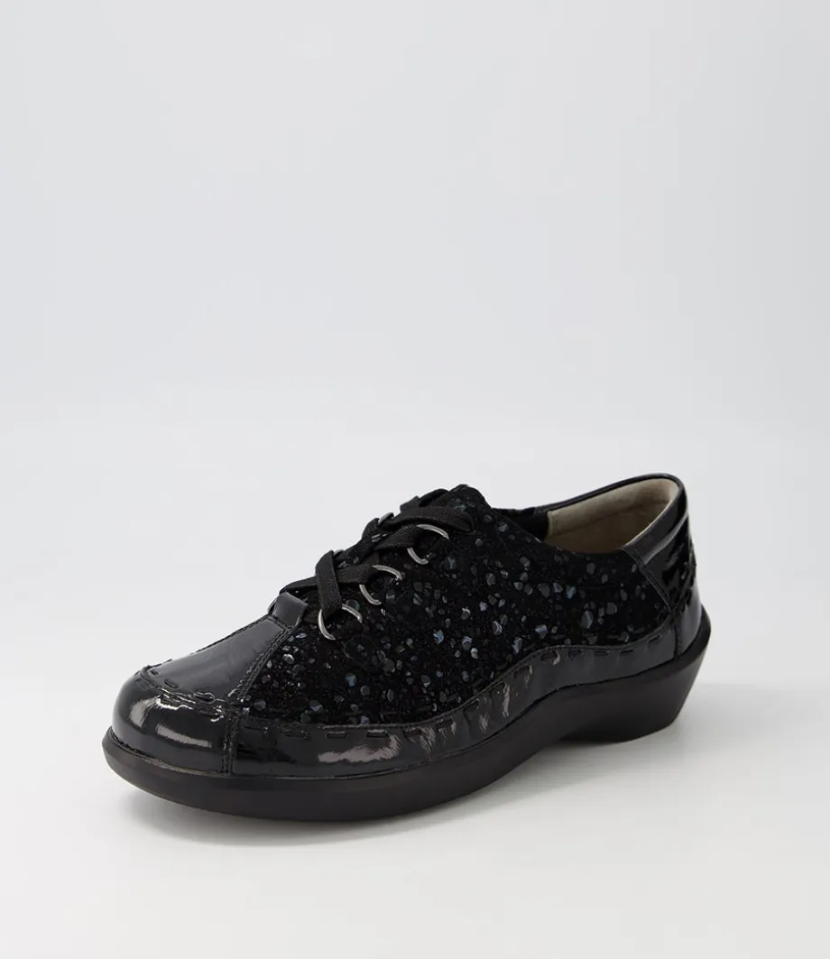 Allsorts Xw Black Sparkle Lace Up Flats