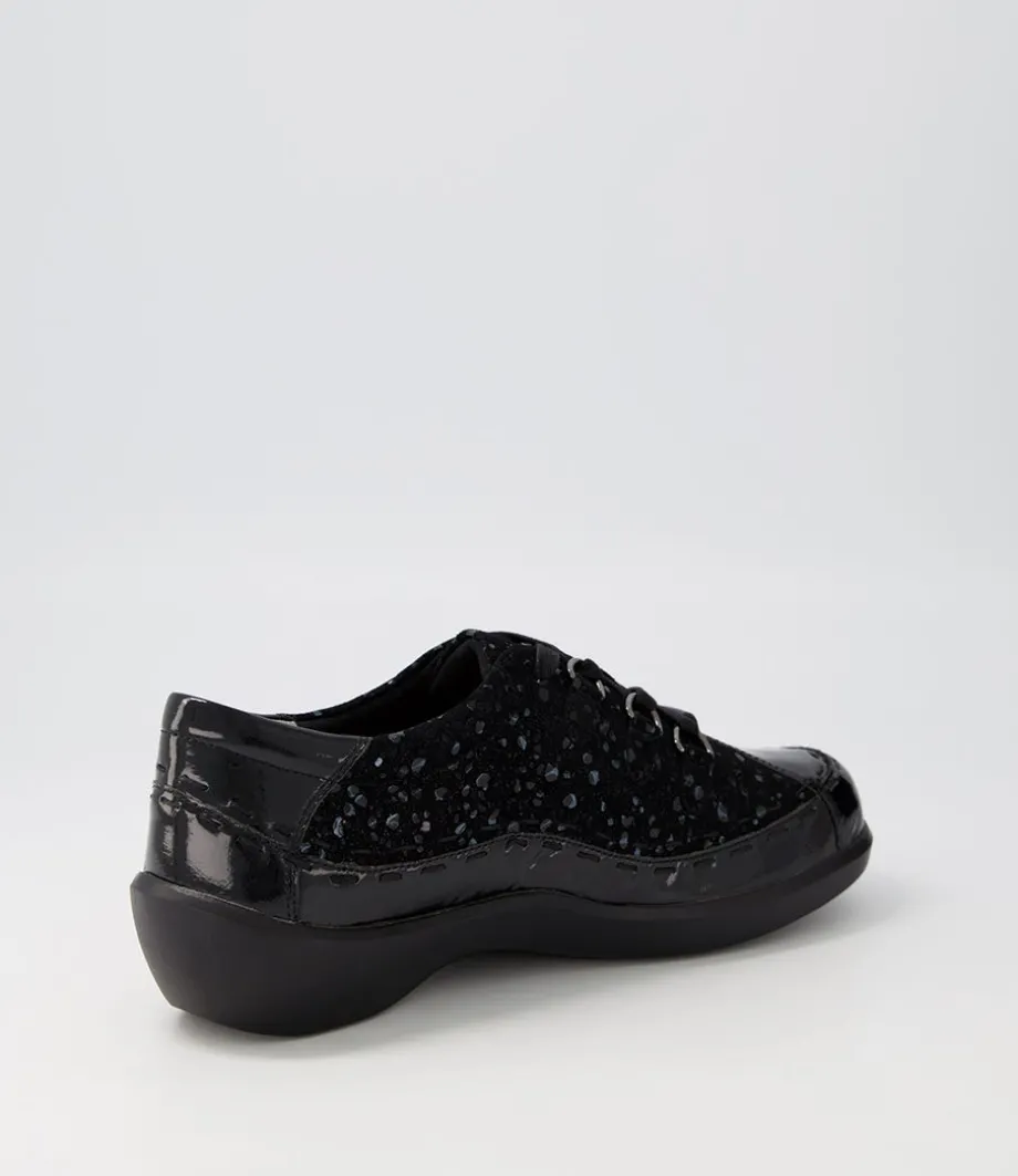 Allsorts Xw Black Sparkle Lace Up Flats