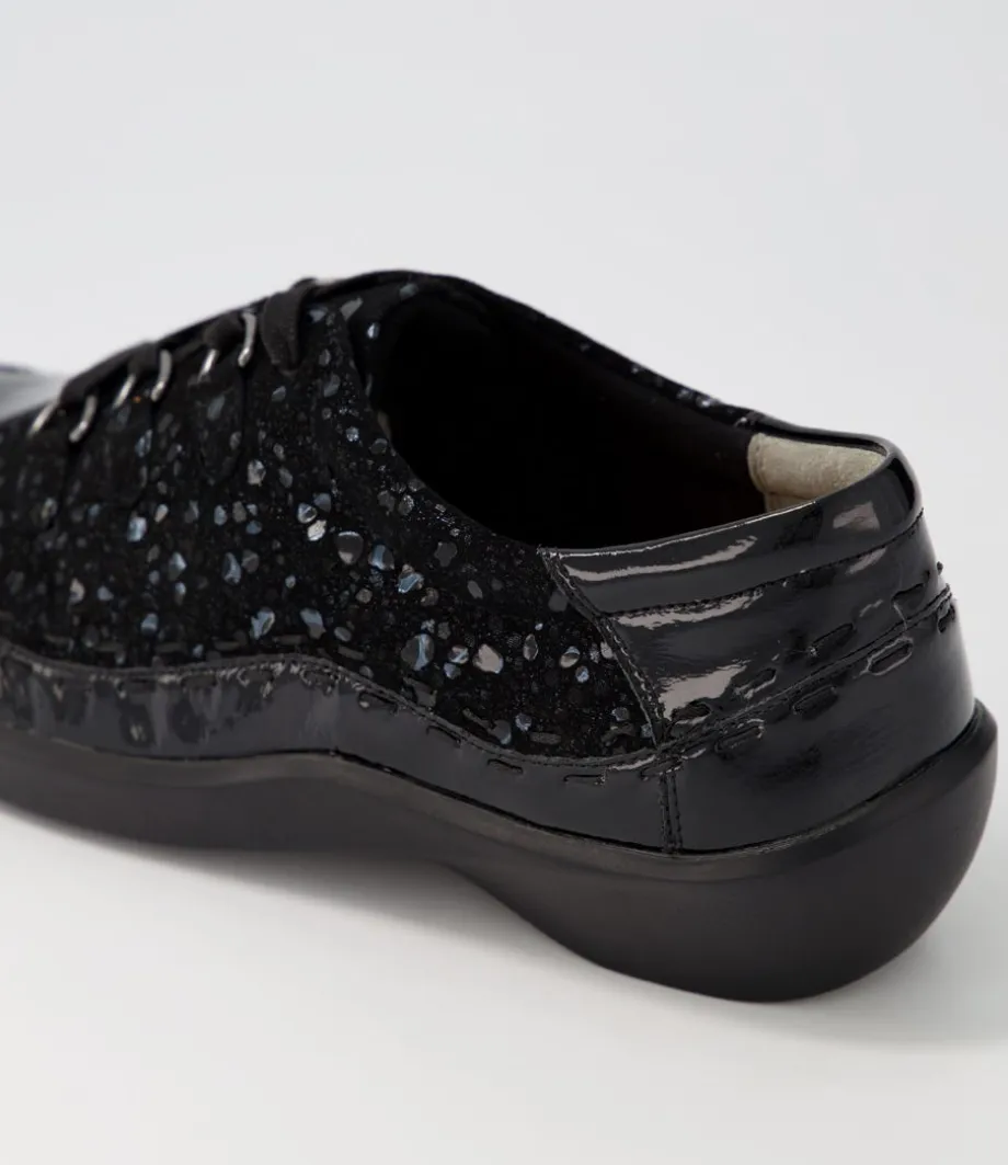 Allsorts Xw Black Sparkle Lace Up Flats