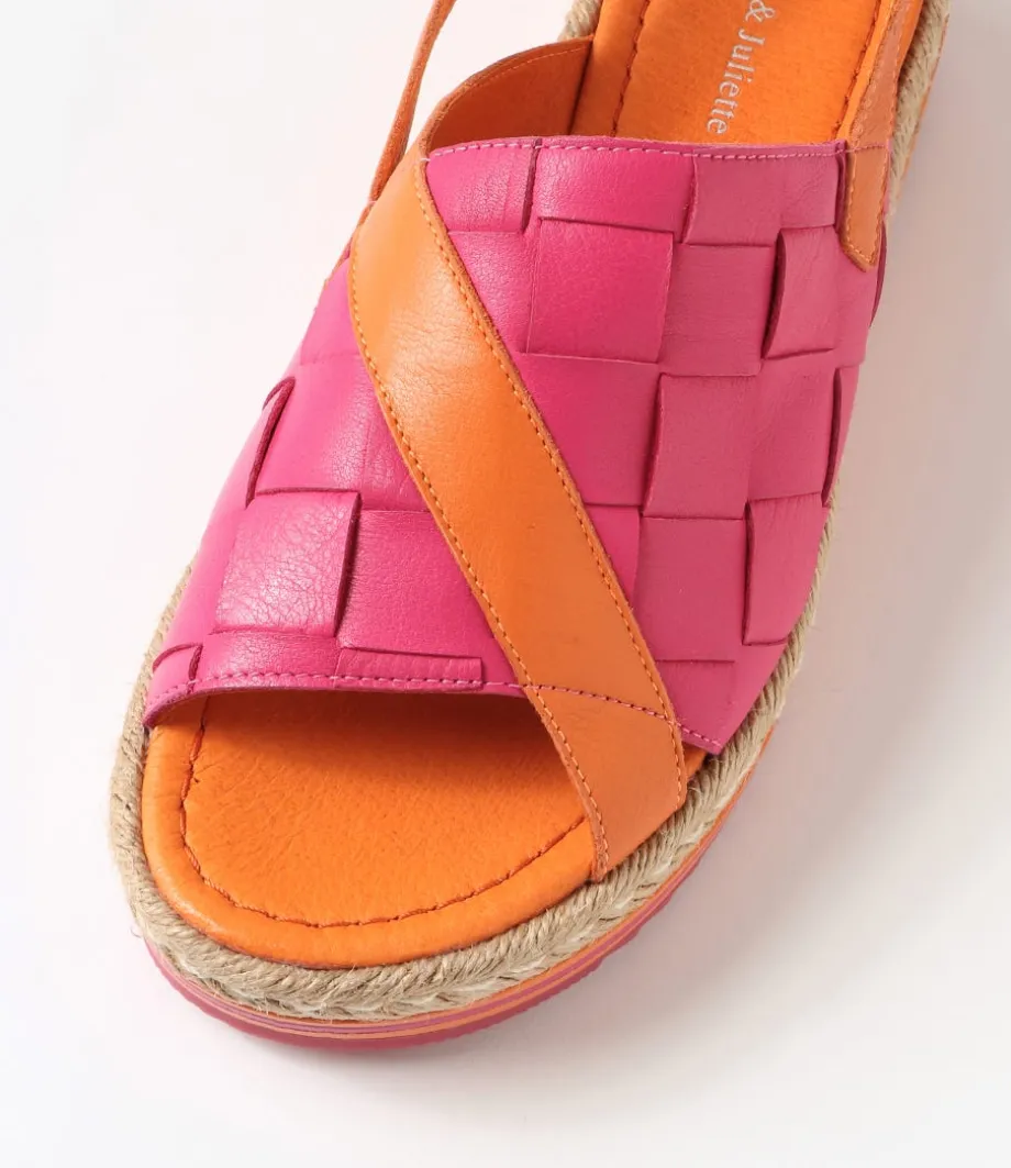 Ames Bright Orange Fuchsia Leather Sandals