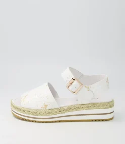 Amillent White Gold Flower Leather Espadrilles