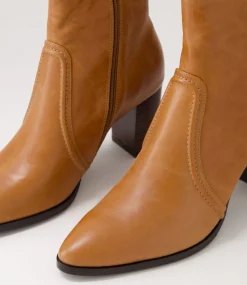 Anahi Cognac Leather Ankle Boots