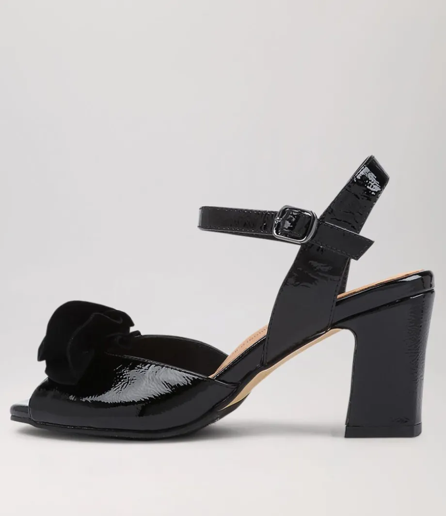 Antonia W Black Patent Suede Sandals