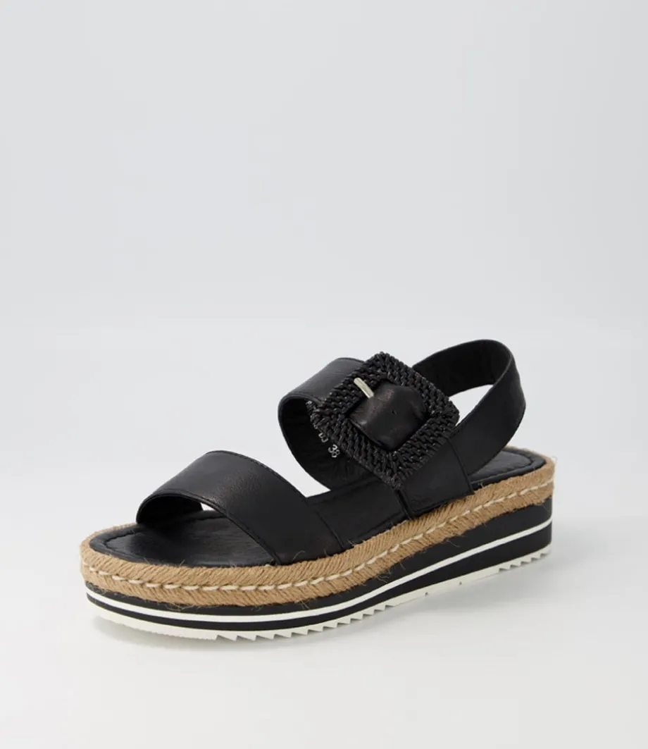 Antons Black Leather Espadrilles