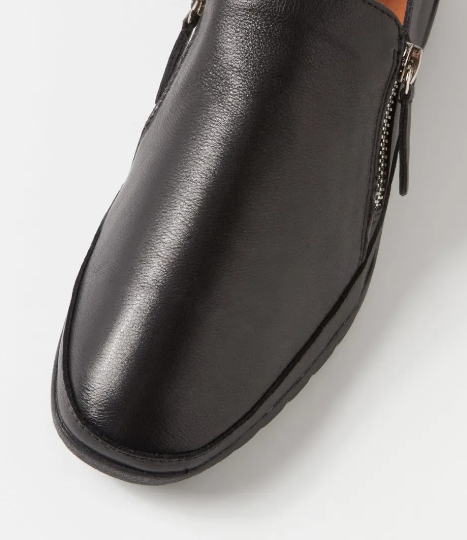 Ashli Black Leather Flat Shoes