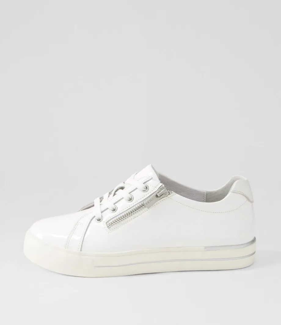Audry W White Wrinkle Patent Leather Sneakers