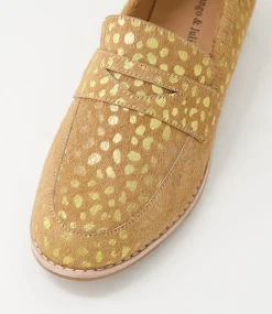 Avetta Camel Gold Dot Leopard Pony Loafers