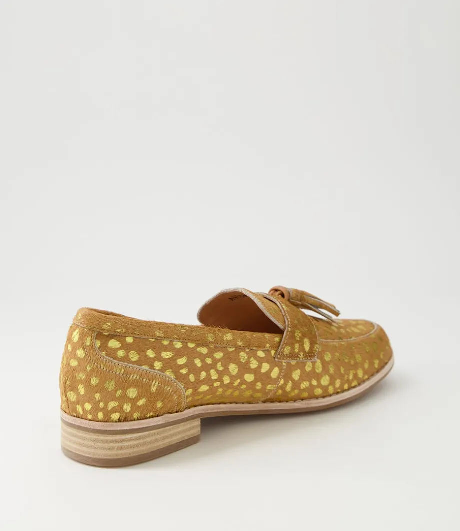 Aydin Camel Gold Dot Leopard Pony Loafers