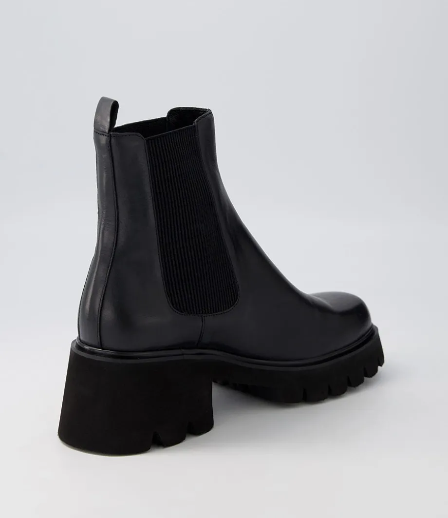 Barakios Black Leather Elastic Ankle Boots