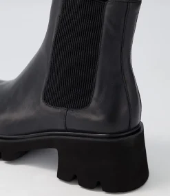 Barakios Black Leather Elastic Ankle Boots