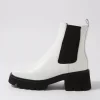 Barakios White Black Leather Elastic Ankle Boots
