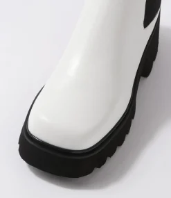 Barakios White Black Leather Elastic Ankle Boots