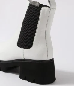 Barakios White Black Leather Elastic Ankle Boots
