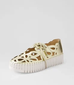 Bello Pale Gold Crush Leather Sneakers