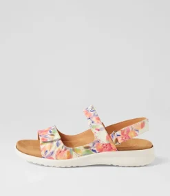 Benji Xw Orange Floral White Leather Sandals