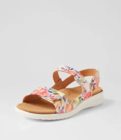 Benji Xw Orange Floral White Leather Sandals