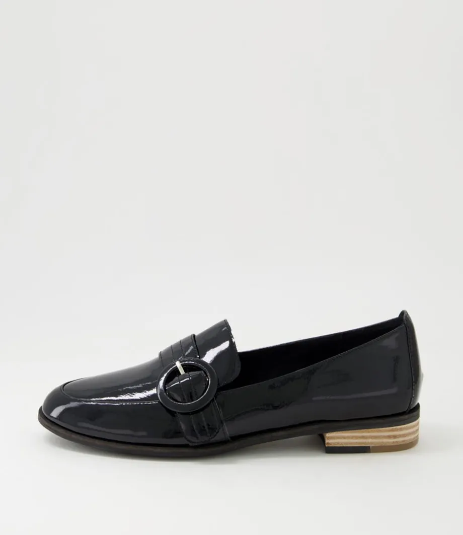 Benza Black Wrinkle Patent Leather Flat Shoes