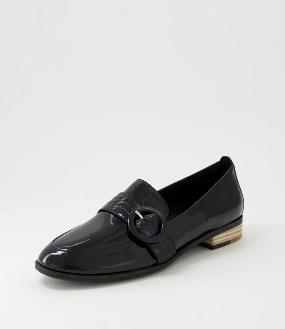 Benza Black Wrinkle Patent Leather Flat Shoes