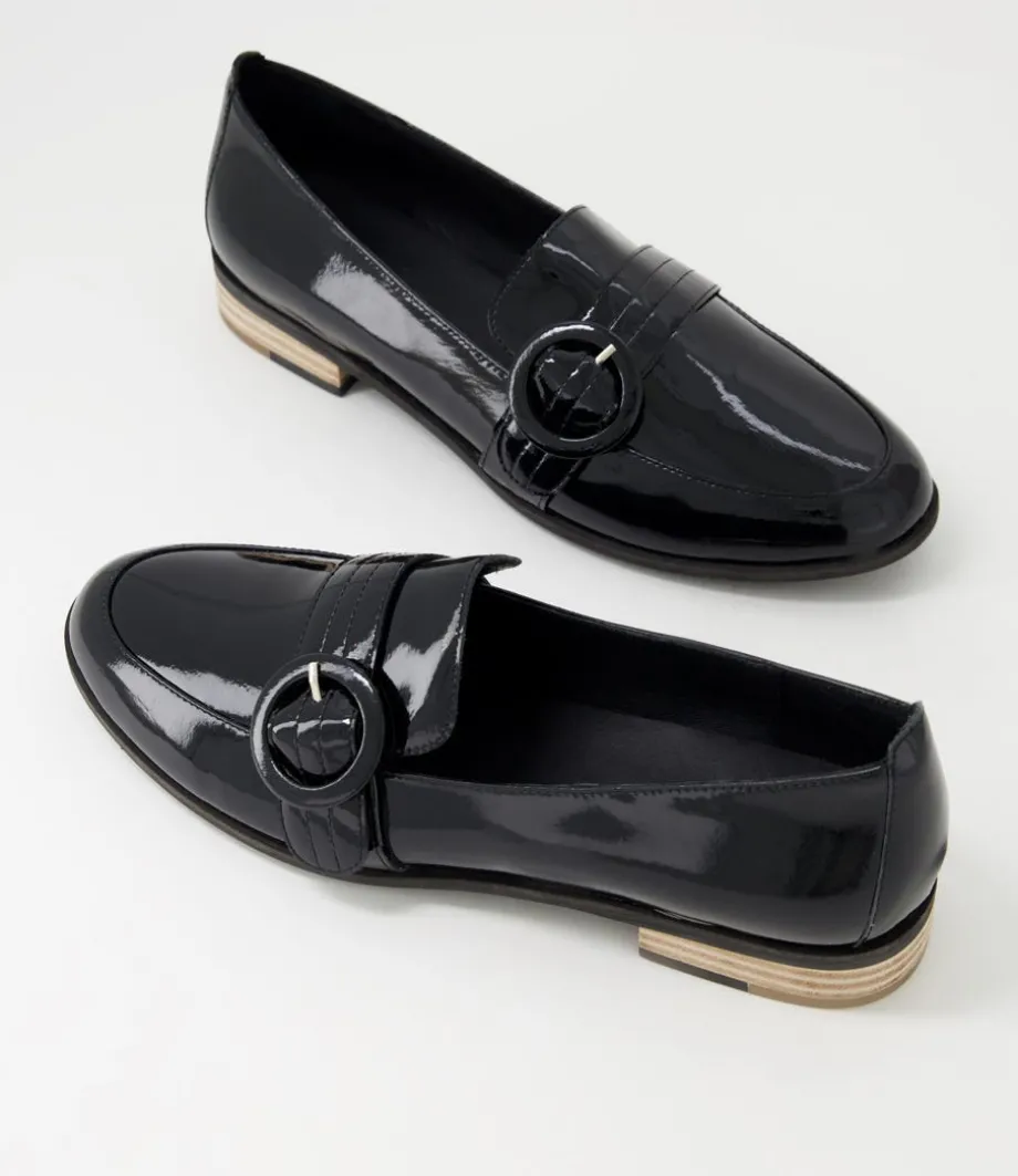 Benza Black Wrinkle Patent Leather Flat Shoes