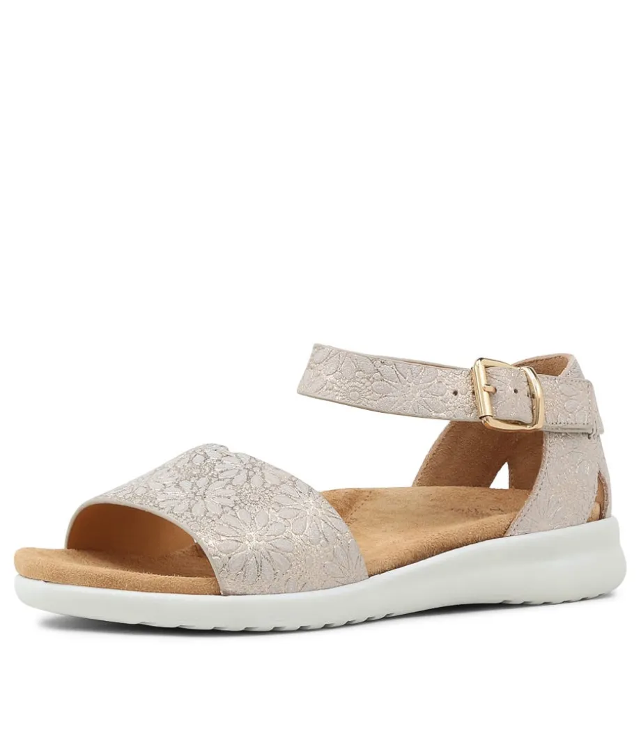 Beverly Xw Gold Daisy Leather Sandals Ws