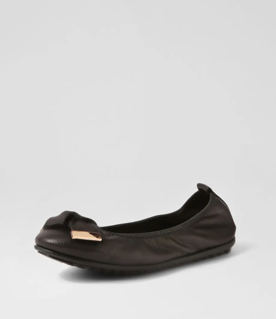 Biddies Black Leather Flat Shoes