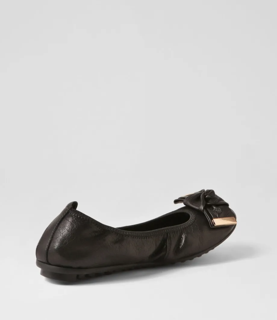 Biddies Black Leather Flat Shoes