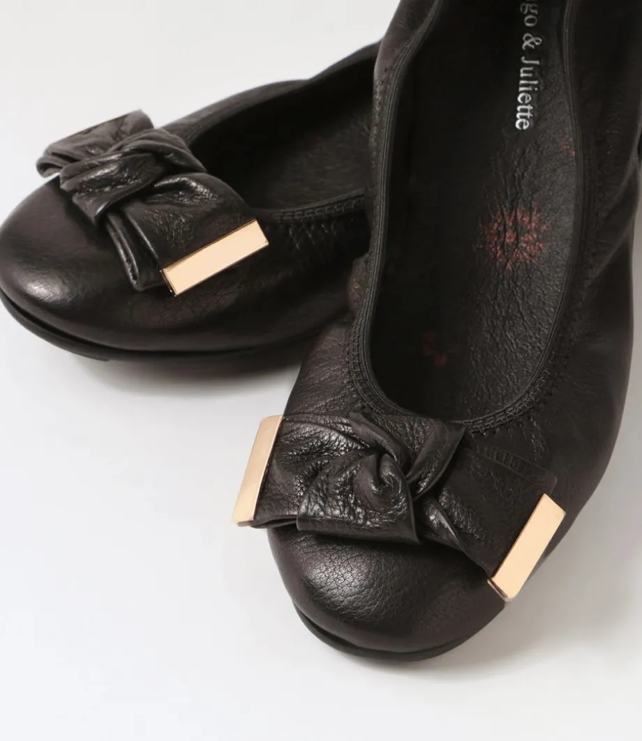 Biddies Black Leather Flat Shoes
