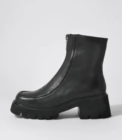 Bilbay Black Leather Ankle Boots