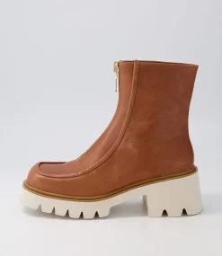Bilbay Cognac Leather Ankle Boots