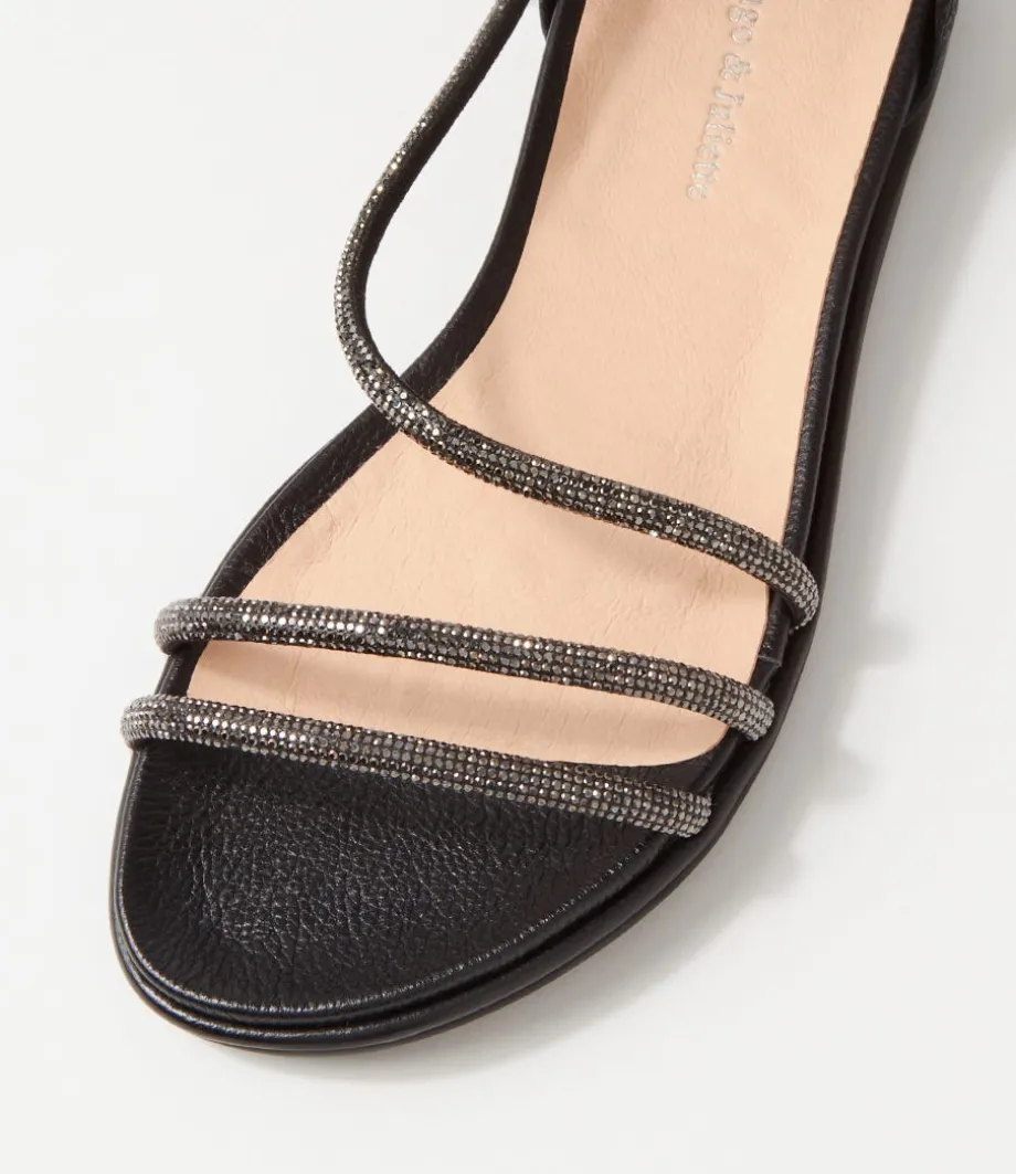 Bonn Black Jewel Fabric Leather Sandals