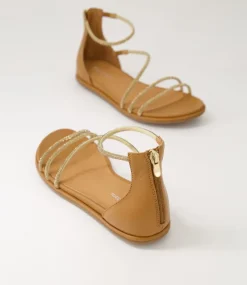 Bonn Tan Jewel Fabric Leather Sandals
