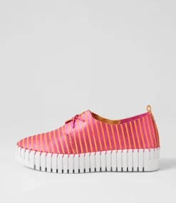 Brenda Fuchsia Orange Stripe Leather Sneakers